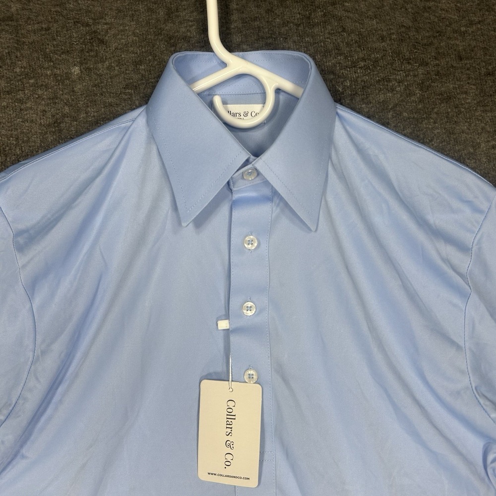 Collars and Co Polo shirt Mens S Blue Solid Dress Collar short sleeve